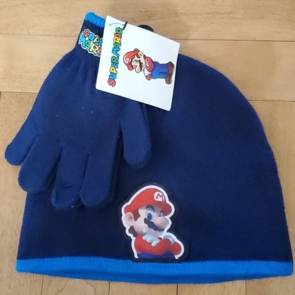 Berkshire Other - Boys Girls SUPER MARIO Winter Hat Beanie & Gloves --Navy Blue Kart Brothers NWT